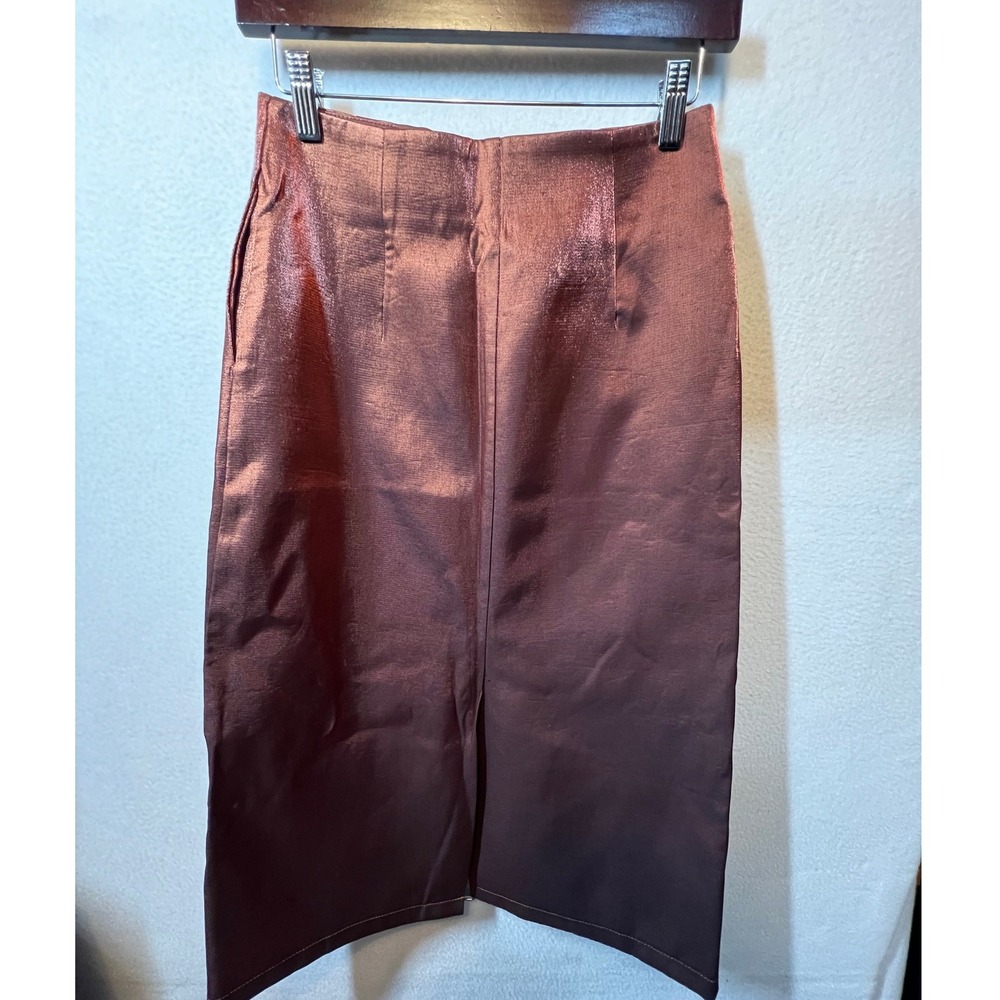 Acsense Midi Skirt‎ Metallic Brown Straight Pencil Career Party Chic Size M